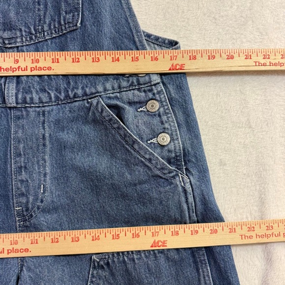 Levi's M Highwater Denim Overalls Distressed Acid Wash Wide Leg Cropped Grunge - Picture 8 of 12